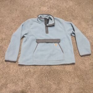Carhartt Fleece Jacket Mens XL Blue 1/4 Snap Relaxed Pullover Pocket 0J4991-M